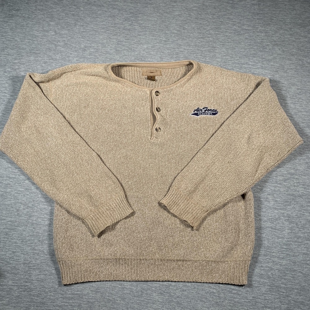 Air Force Falcons Sweater Mens Large Tan College Football Henley Knit Pullover